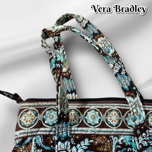 Vera Bradley Java Blue Quilted Cotton Retired Pattern Toggle Tote Shoulder Bag - Picture 5 of 10